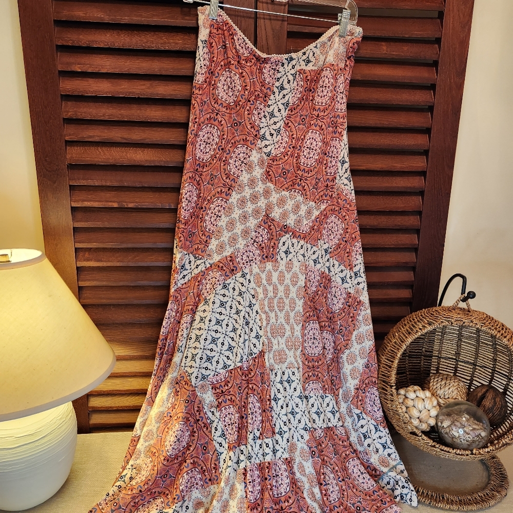 Lola P Boho Patchwork Pattern Midi Skirt Xl
